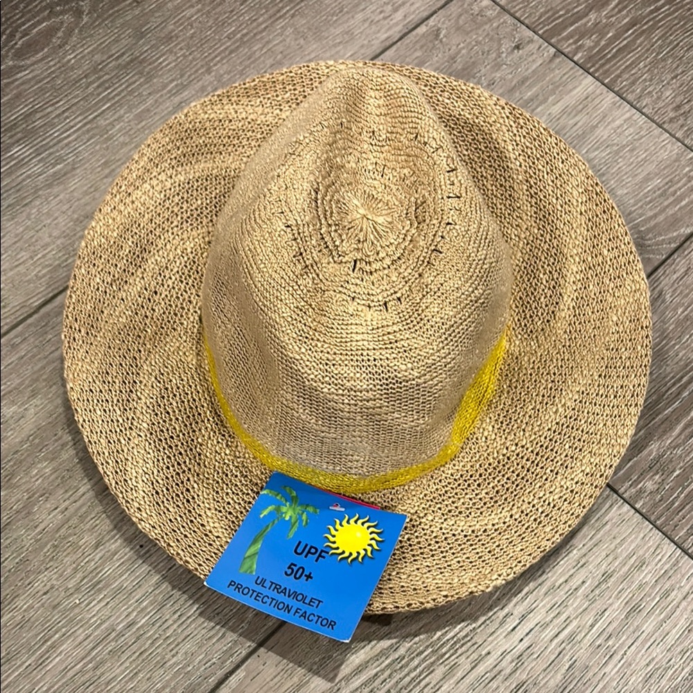 Adult Straw Sun Hat with Yellow Band